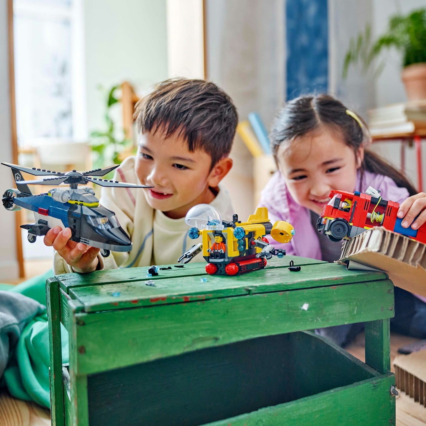 LEGO city - helikopter, brandweerauto en onderzeeër remix constructiespeelgoed (60462 | set van 3 modulaire voertuigen)