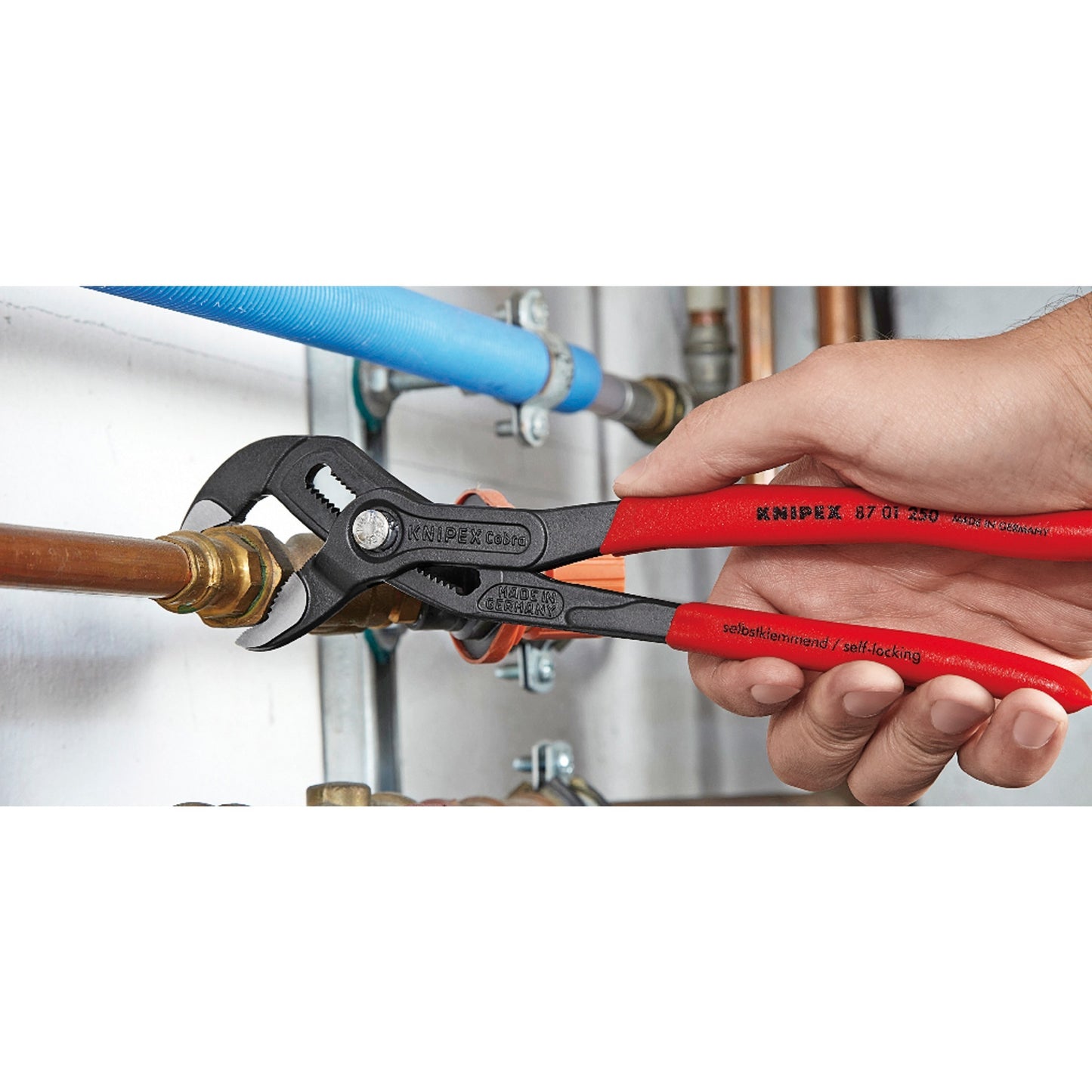 KNIPEX cobra 250 mm 87 01 250 zweedse- waterpomp-tang (rood, getande grijpvlakken, doorgestoken scharnier )