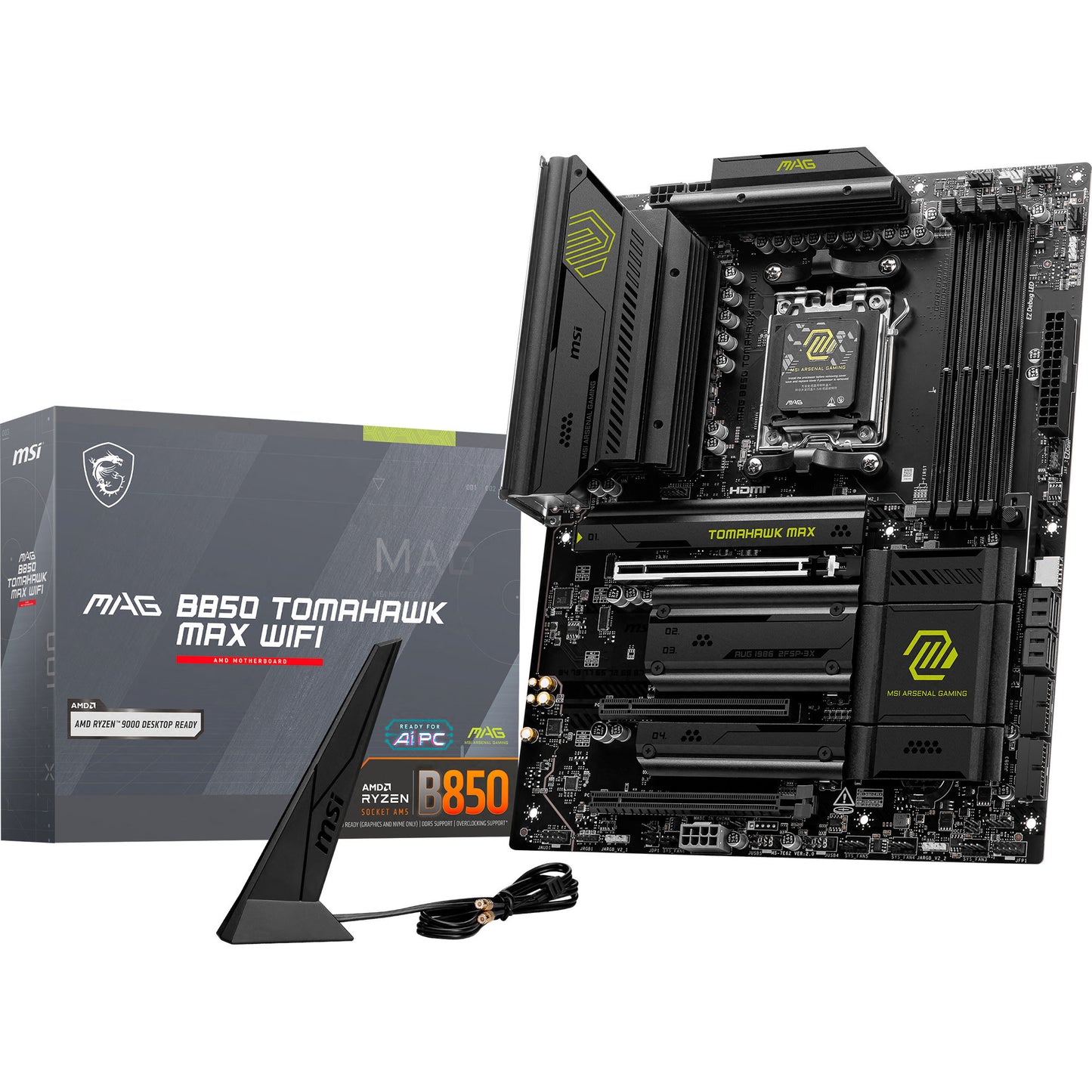 MSI mag b850 tomahawk max wifi socket am5 moederbord (raid, 5gb-lan, wi-fi 7, bt, sound, atx)