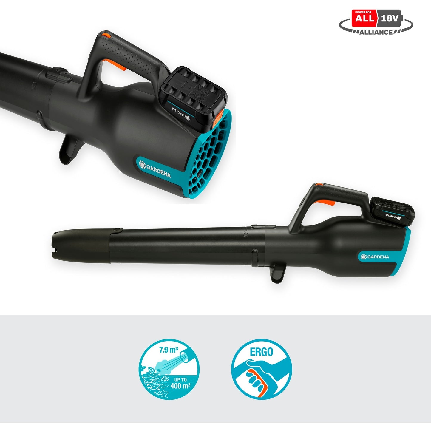GARDENA accu bladblazer powerjet 18v p4a set (grijs turquoise, 14890-20, accu inbegrepen)