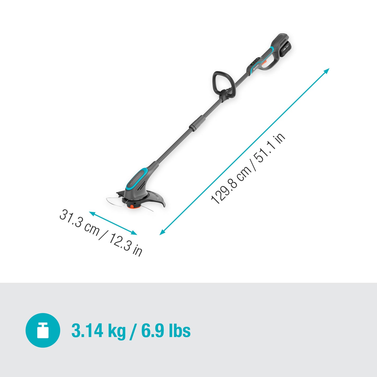 GARDENA powertrim 30 18v set 4.0 ah met 18v p4a accu grastrimmer (grijs turquoise, accu en lader inbegrepen)