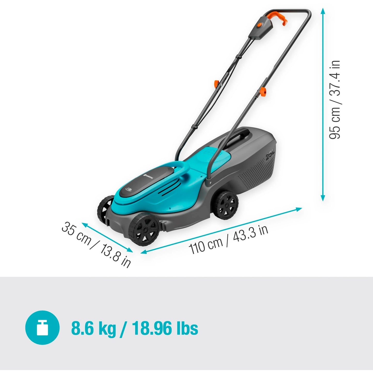 GARDENA accugrasmaaier powermax 30 18v p4a set (zwart turquoise, incl. li-ion accu 4,0ah, power for all alliance)