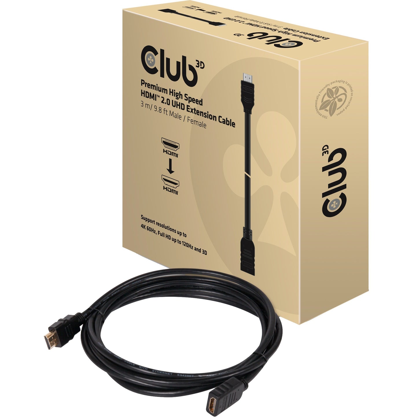 Club 3D premium high speed hdmi 2.0 extension kabel (zwart, 3 meter, cac-1321)