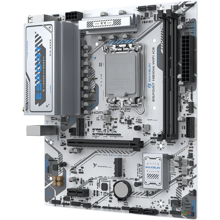MAXSUN ms-esport h810m wifi ice socket 1851 moederbord (wit, 2.5 gb-lan, wlan, bt, sound, µatx)