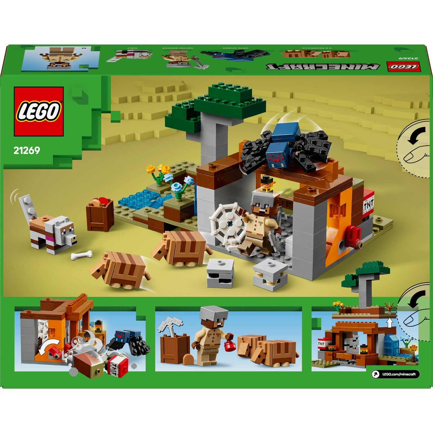 LEGO minecraft 21269 de gordeldieren bij de mijn