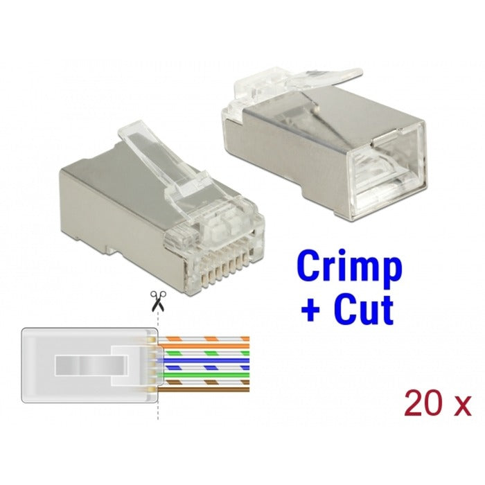 DeLOCK rj45 crimp+cut plug cat.6 stp stekker (transparant, 20 stuks)