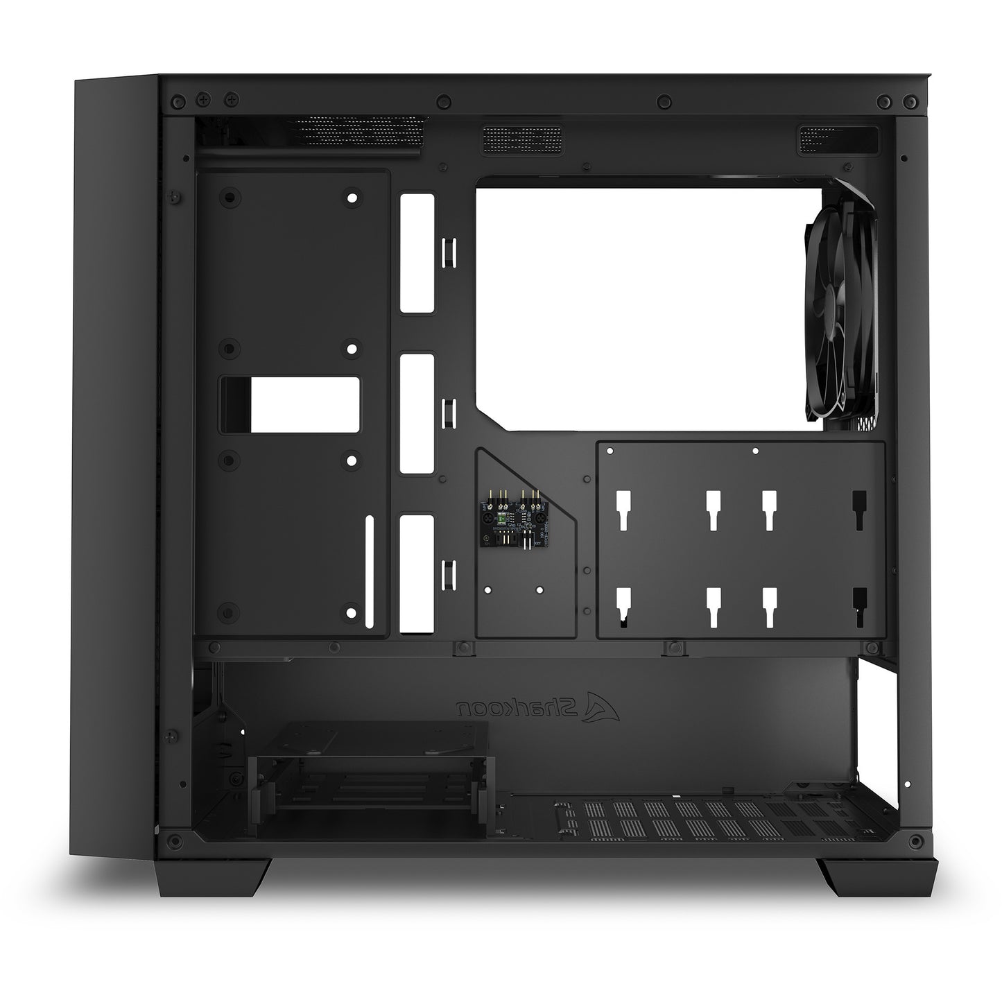 Sharkoon j1000 argb midi tower behuizing (zwart | 3x usb-a | rgb | tempered glass)