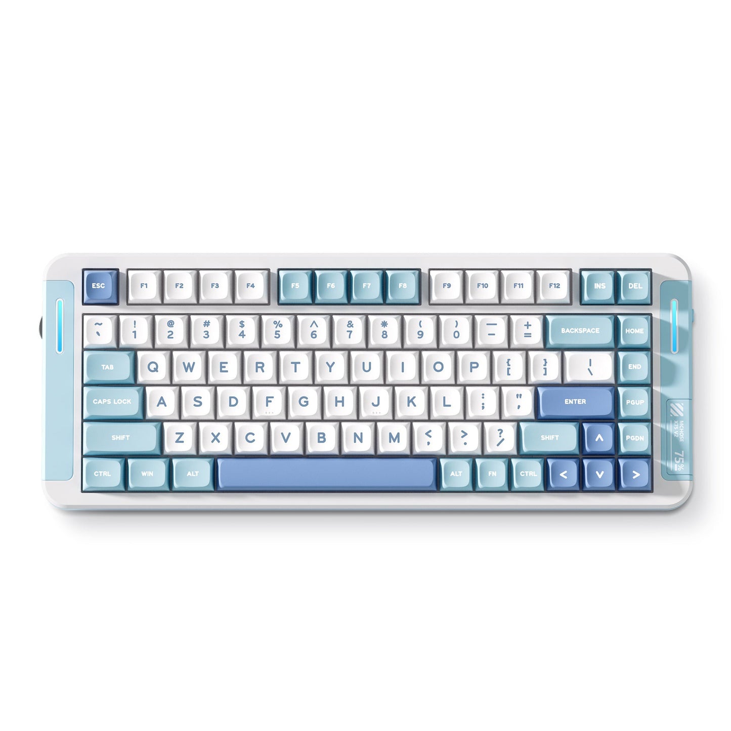 MCHOSE X75 V2 Blue Whale Sea Custom Mechanical RGB toetsenbord (Wit, US lay-out (QWERTY), SWK Whale Sea, 75%, RGB, Hot swap, Double-Shot PBT, draadloos | Bluetooth | USB-C)