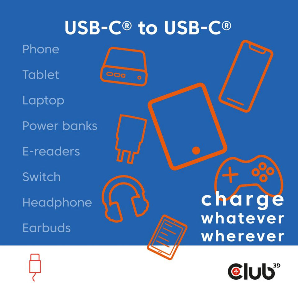 Club 3D usb-c magnetic-coil 240w pd3.1 blue cable, 2 meter kabel (blauw)