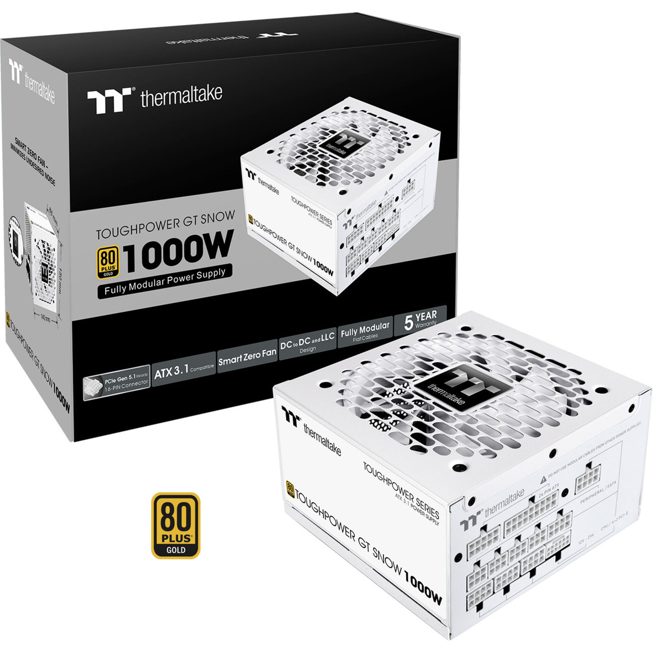 Thermaltake toughpower gt snow modulaire 1000 watt voeding (wit, 5x pcie)