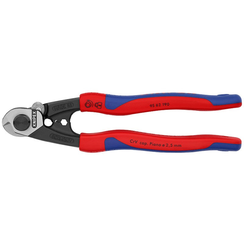 KNIPEX staaldraadschaar met bevestigingshaak 95 62 190 kniptang (blauw)