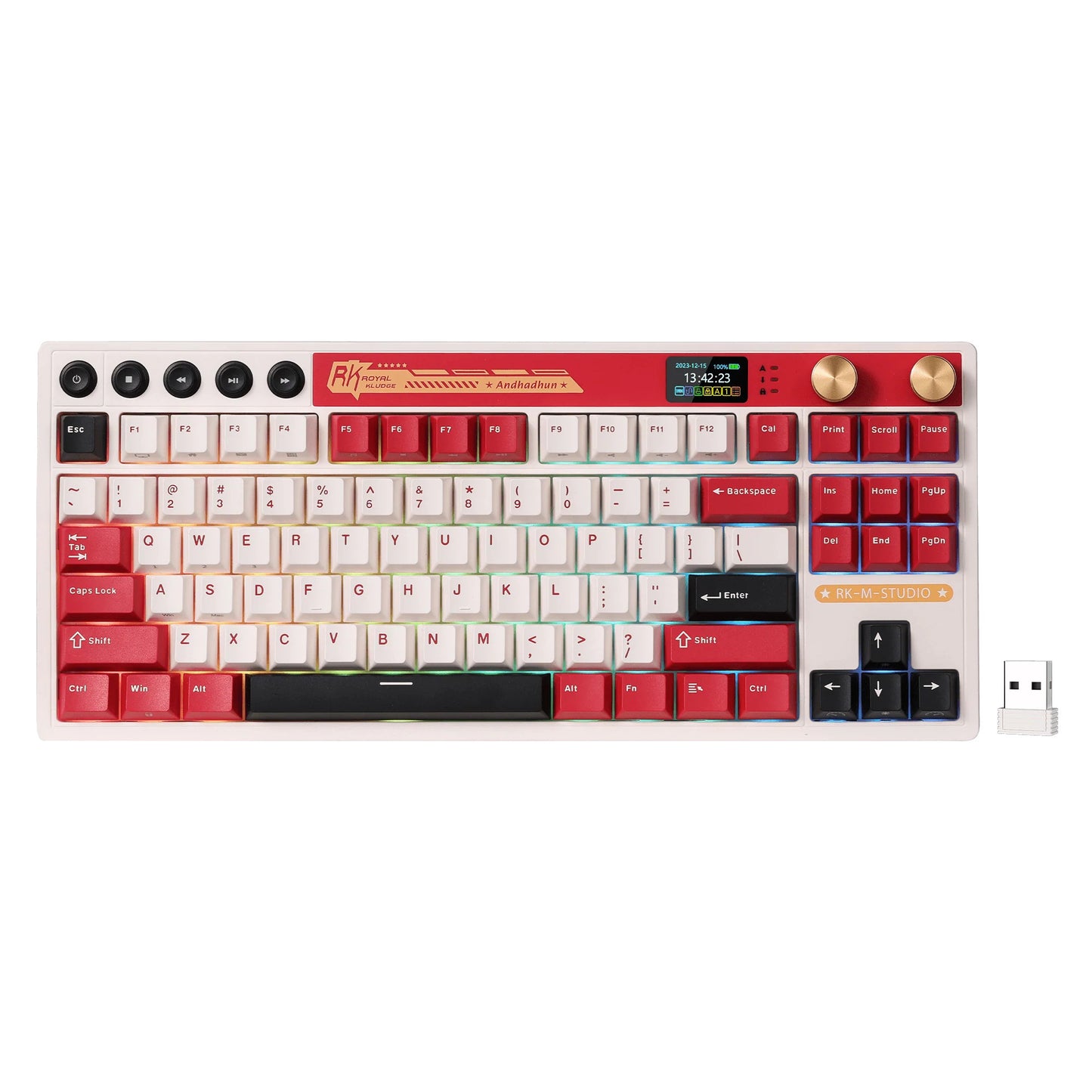 Royal Kludge M87 TKL draadloos gaming toetsenbord (US lay-out (QWERTY), 80% (TKL), Famicom, Cream switch, RGB, Hot swap, 2.4 GHz | USB-C | Bluetooth)