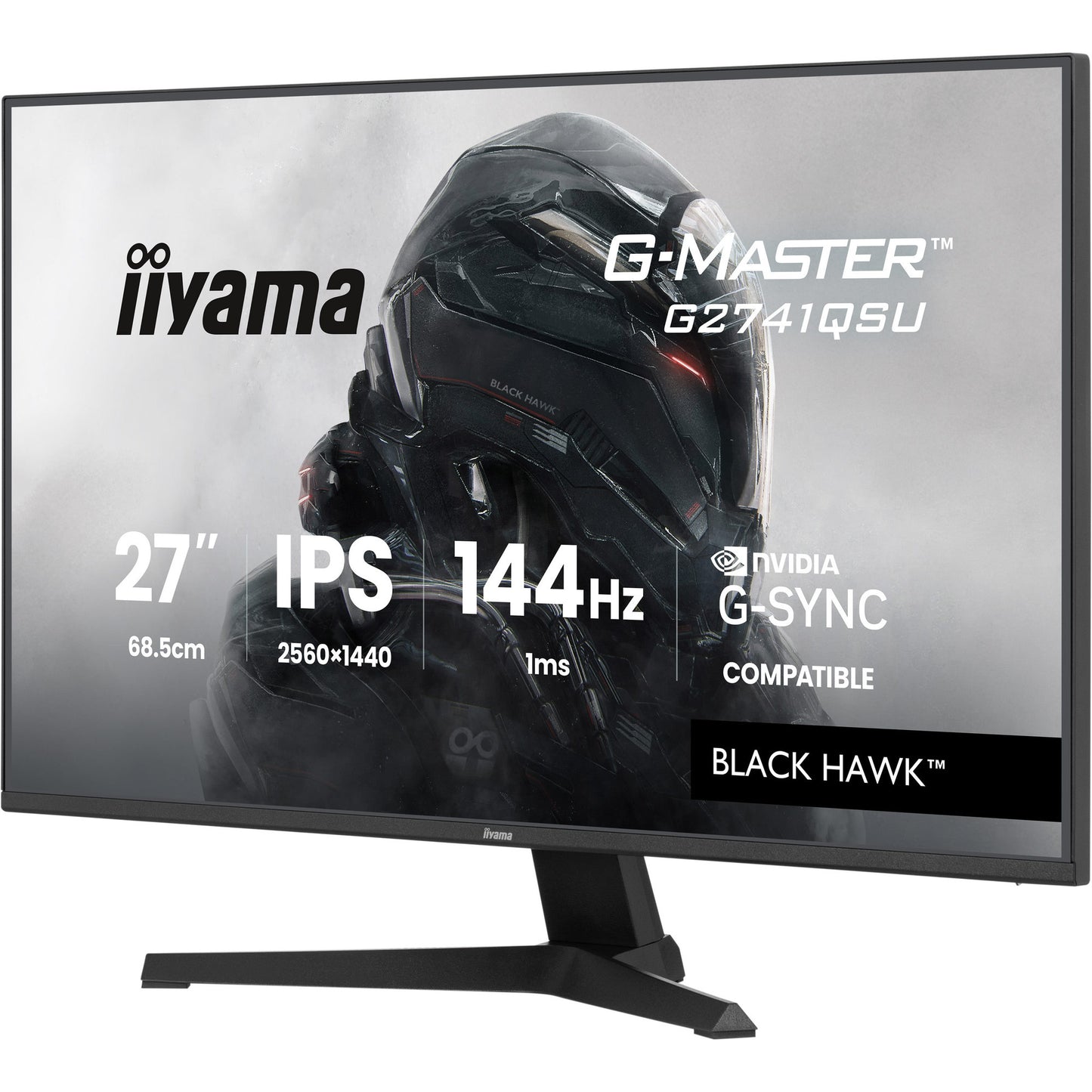 Iiyama g-master black hawk g2741qsu-b1 27 gaming monitor (zwart, hdmi, displayport, 2x usb-a, usb-b, 144 hz)