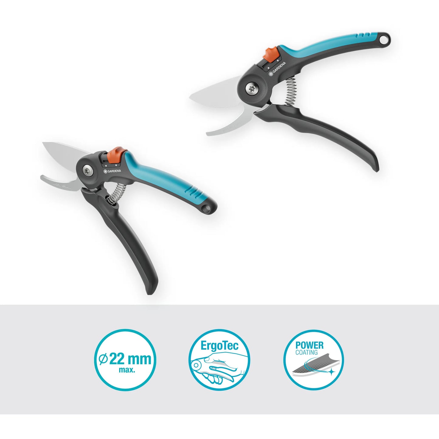 GARDENA snoeischaar premiumcut voor vers hout met bypass-snede (grijs turquoise, 22 mm snoeidiameter)