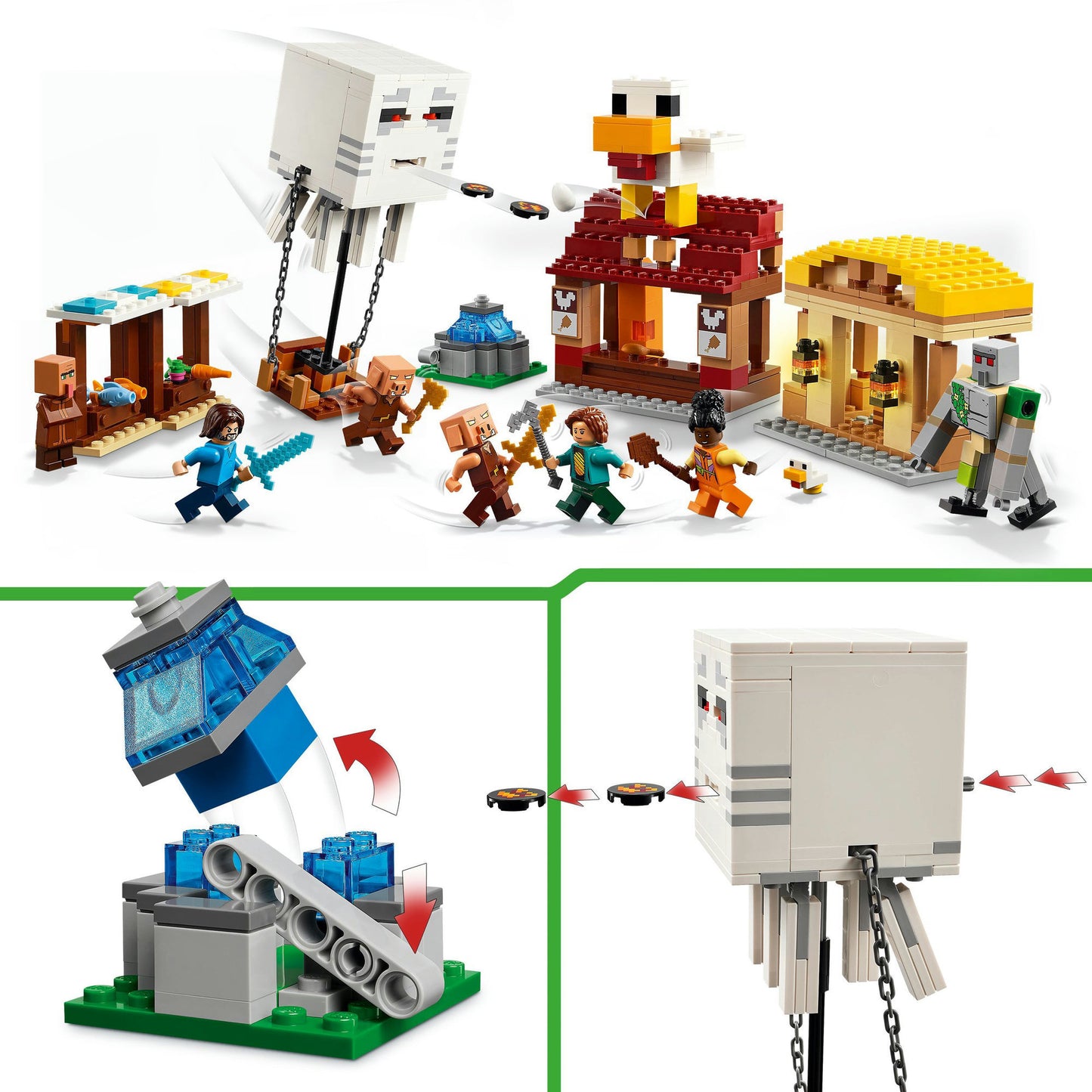 LEGO minecraft 21273 de ghast-ballon aanval op het dorp