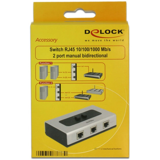 DeLOCK switch rj45 10 100 1000 mbps 2 port (grijs zwart)
