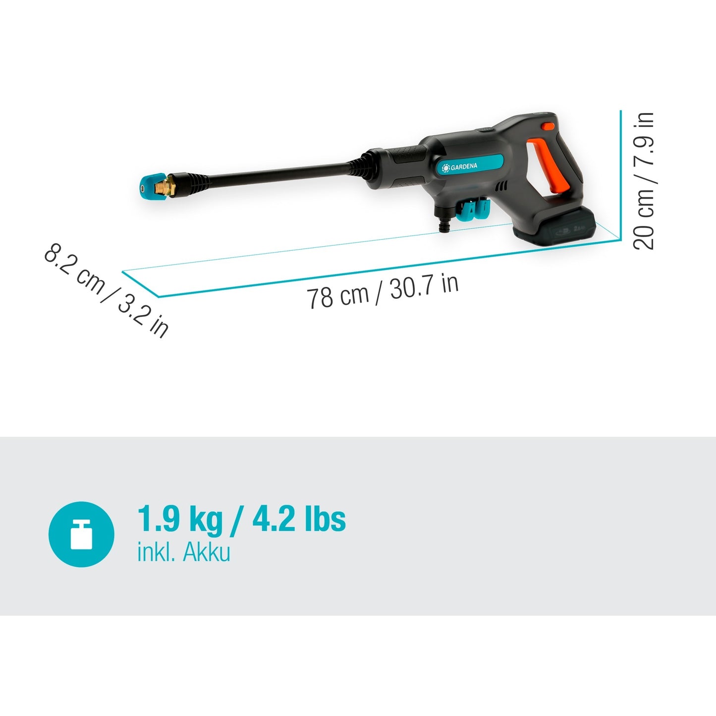 GARDENA aquaclean 24 18 v p4a premium set drukreiniger (grijs turquoise, 14800-31, accu inbegrepen)