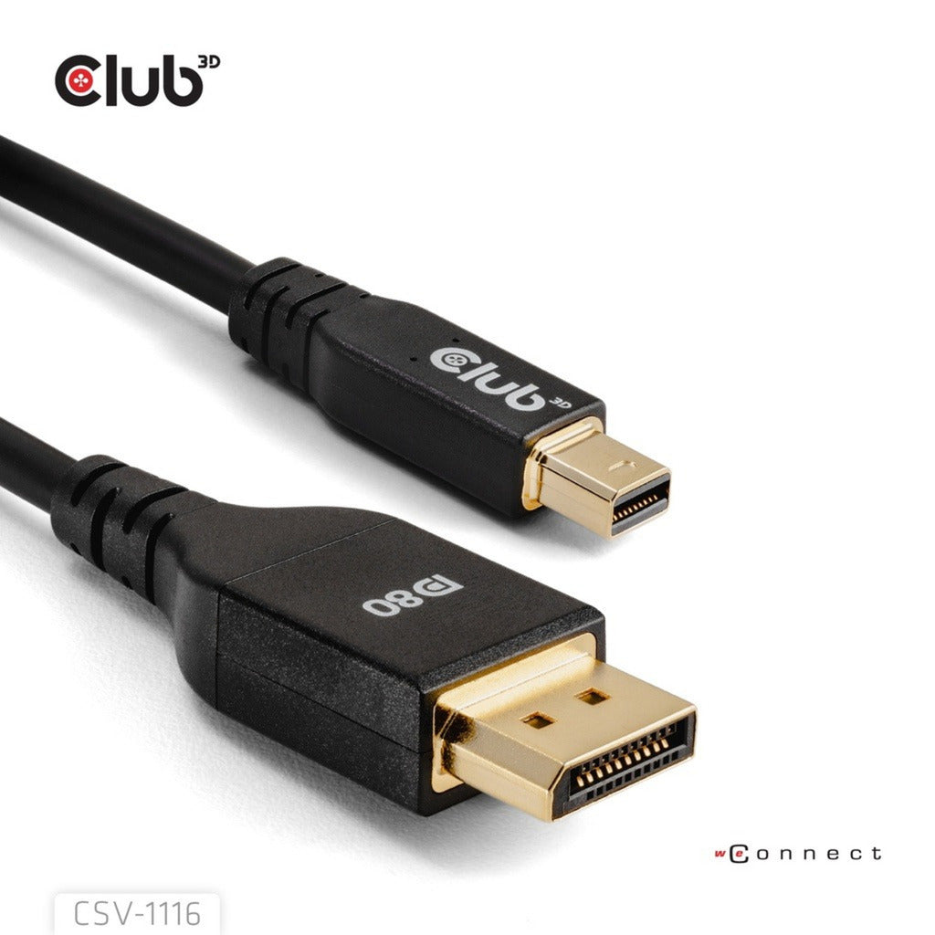 Club 3D minidisplayport naar displayport dp80 bidirectioneel adapter (zwart, 1 meter, vesa-gecertificeerd)
