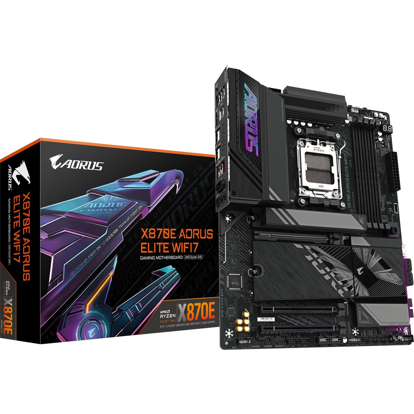 GIGABYTE x870e aorus elite wifi7 socket am5 moederbord (zwart, raid, 2.5gb-lan, wi-fi 7, bt, sound, atx)