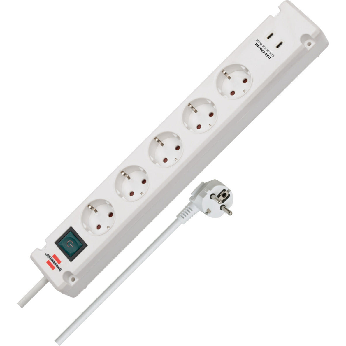 Brennenstuhl bremounta stekkerdoos 5-voudig met 2 usb c-laadcontactdozen stekkerdoos (wit, 2x usb c)