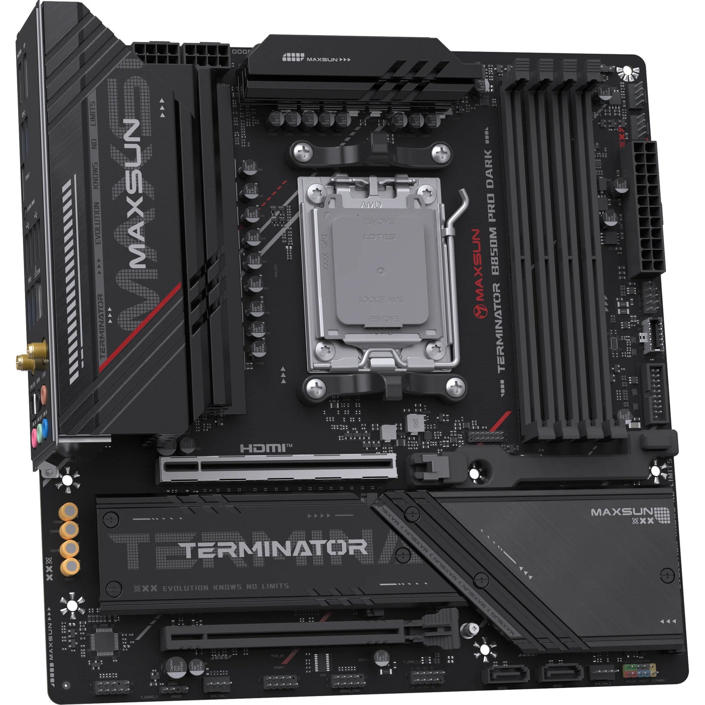 MAXSUN ms-terminator b850m pro dark wifi socket am5 moederbord (zwart, raid, 2.5 gb-lan, wlan, bt, sound, µatx)