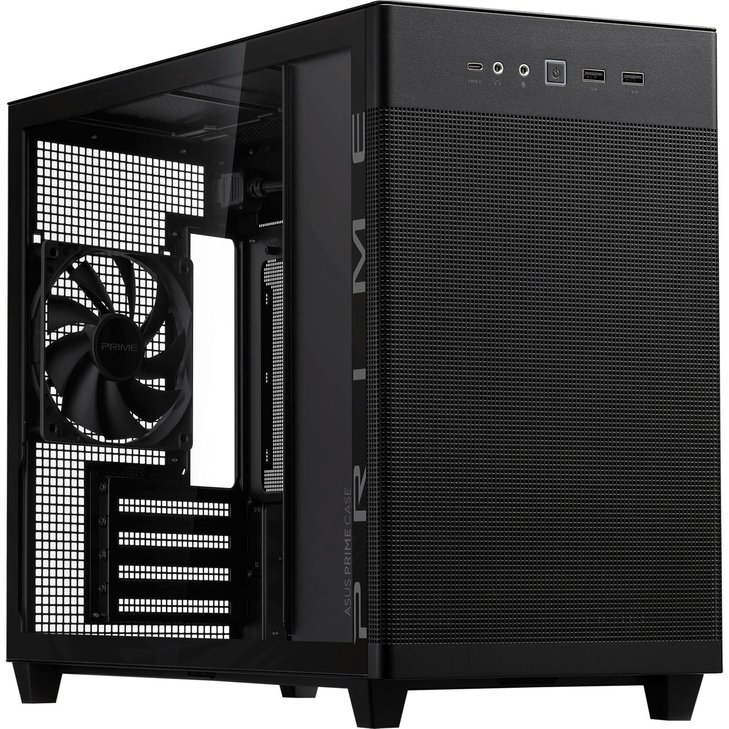 ASUS prime ap201 mini tower behuizing (zwart | 2x usb-a | 1x usb-c | tempered glass)