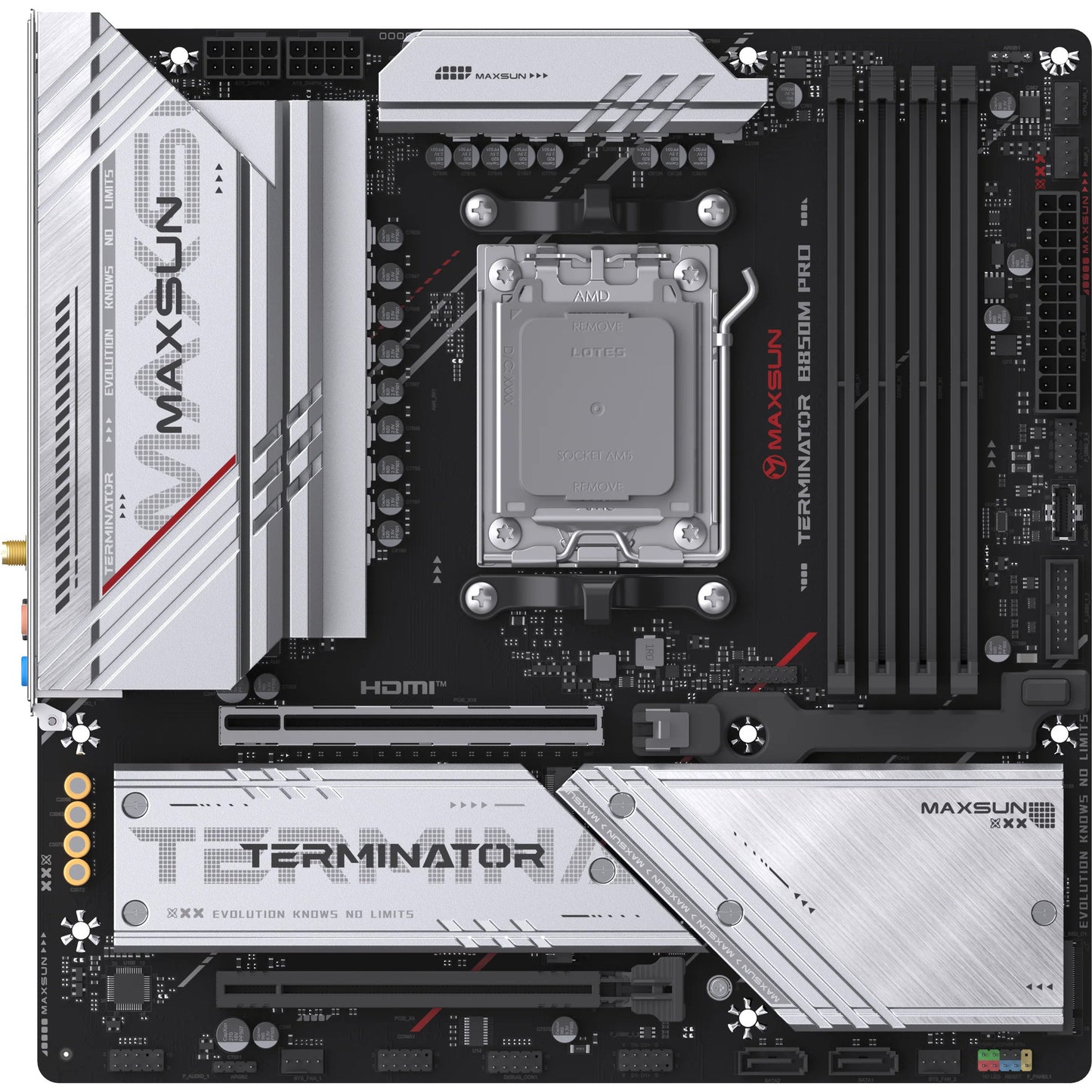 MAXSUN ms-terminator b850m pro wifi socket am5 moederbord (zwart, raid, 2.5 gb-lan, wlan, bt, sound, µatx)