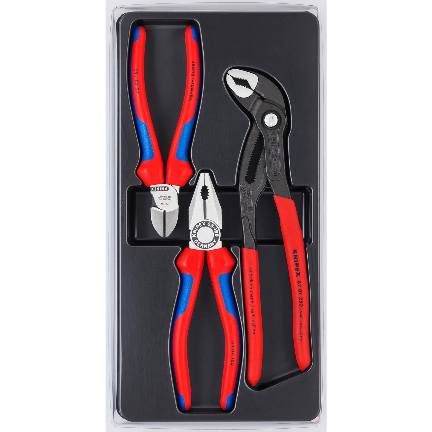 KNIPEX tangen-set 00 20 09 v01 tangenset (blauw zwart, 3-delig)
