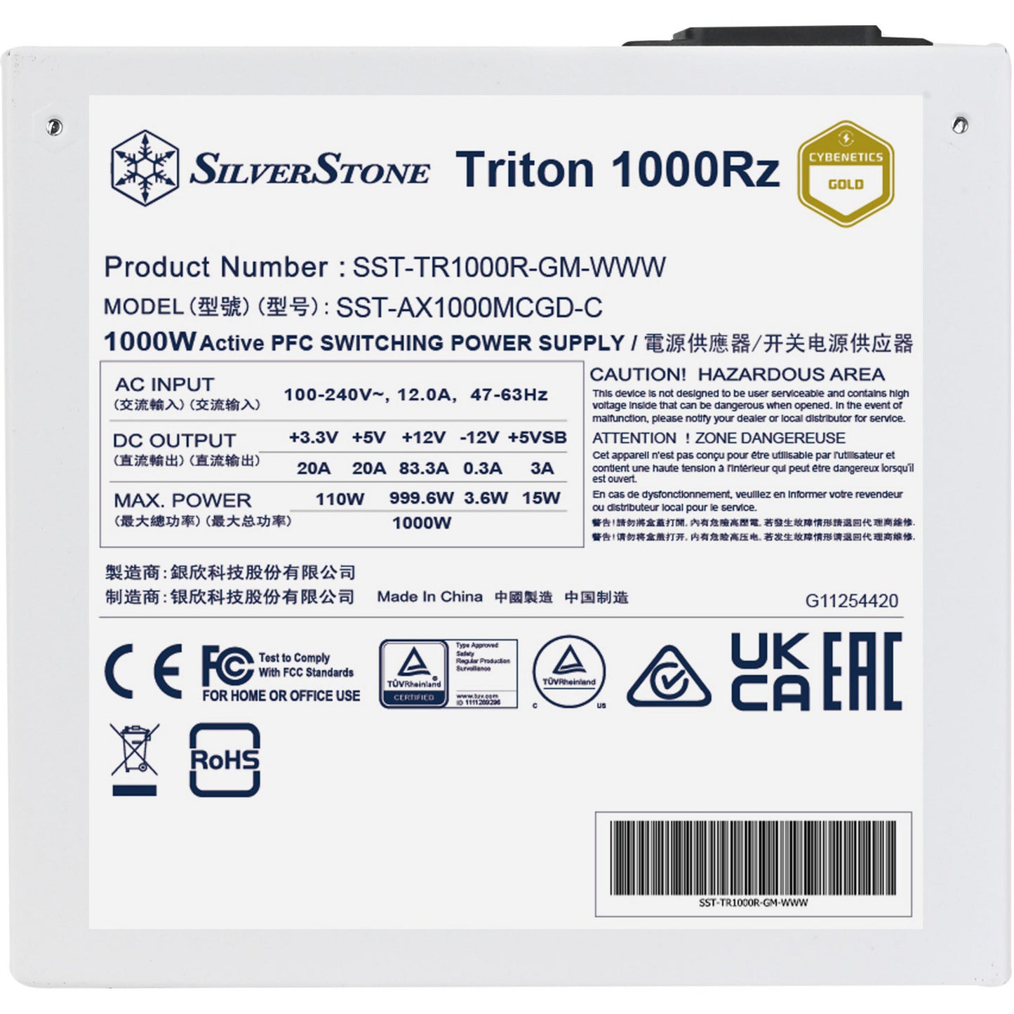 SilverStone triton 1000rz modulaire 1000 watt voeding (wit, 1x 12v-2x6, 4x pcie)
