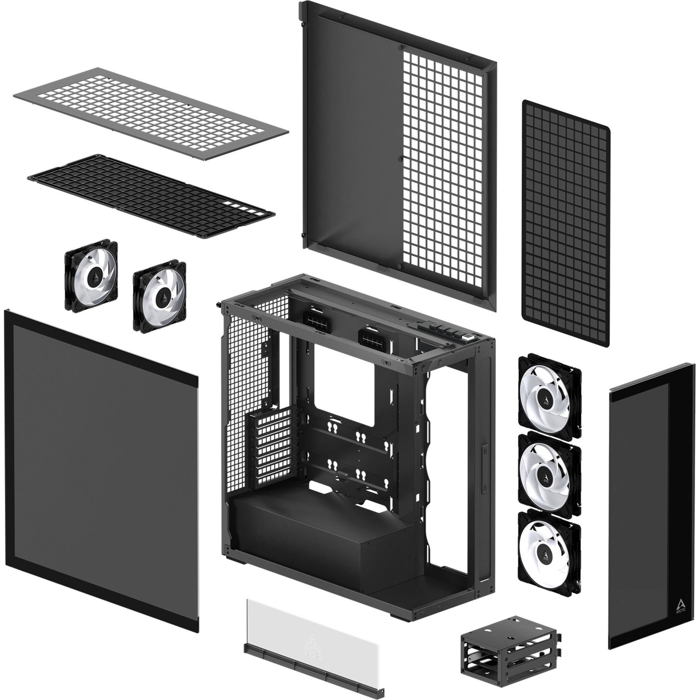ARCTIC xtender midi tower behuizing (zwart (mat) | 2x usb-a | 1x usb-c | rgb | tempered glass)