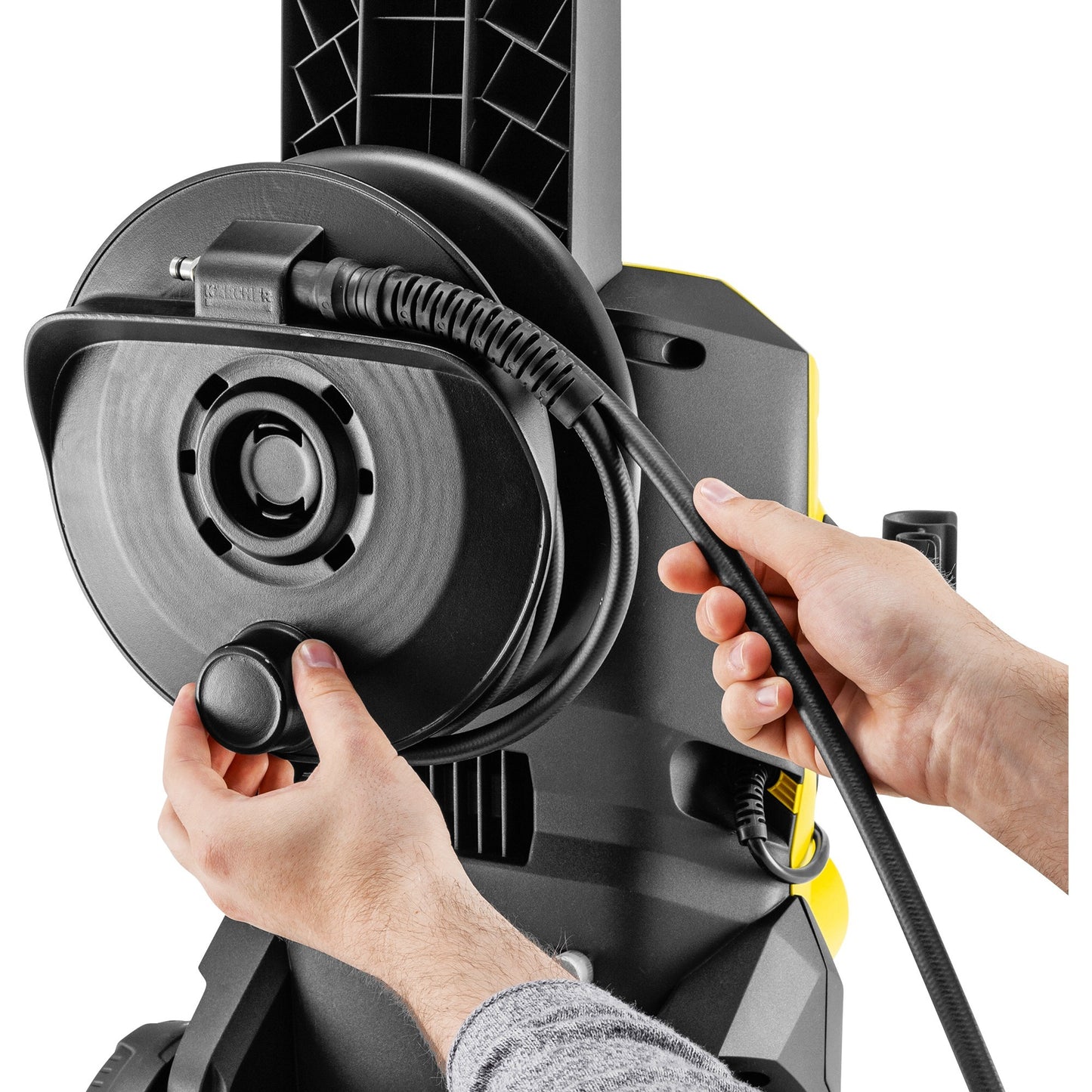 Kärcher k 7 wcm premium home hogedrukreiniger (geel zwart, met vuilfrees, slanghaspel en oppervlaktereiniger)