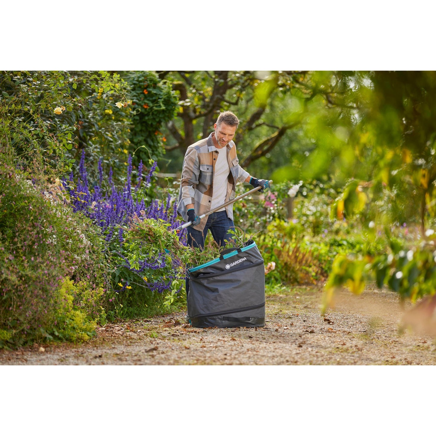 GARDENA tuinafvalzak pop-up rechthoekig, maat l (zwart turquoise, tot 220 liter)
