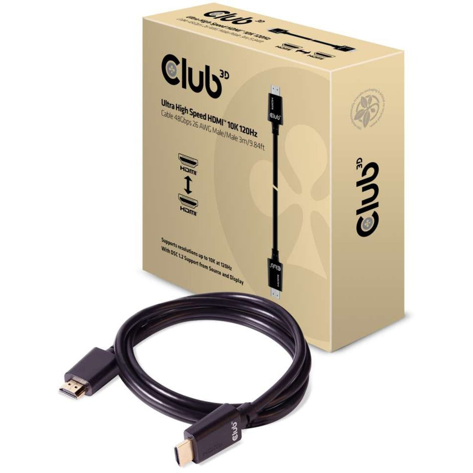 Club 3D ultra high speed hdmi 2.1 gecertificeerde kabel male-male (zwart, 3 meter, 4k 120hz, 8k 60hz, 48gbps)