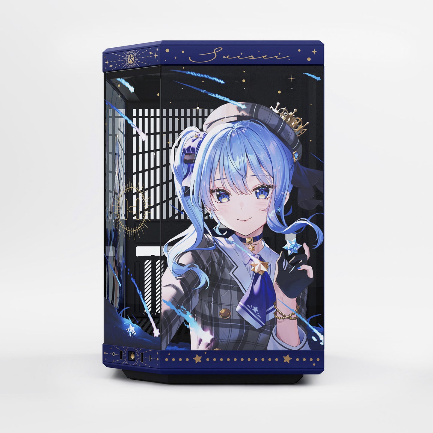 HYTE hoshimachi suisei y70 midi tower behuizing (blauw | 2x usb-a | 1x usb-c | tempered glass)