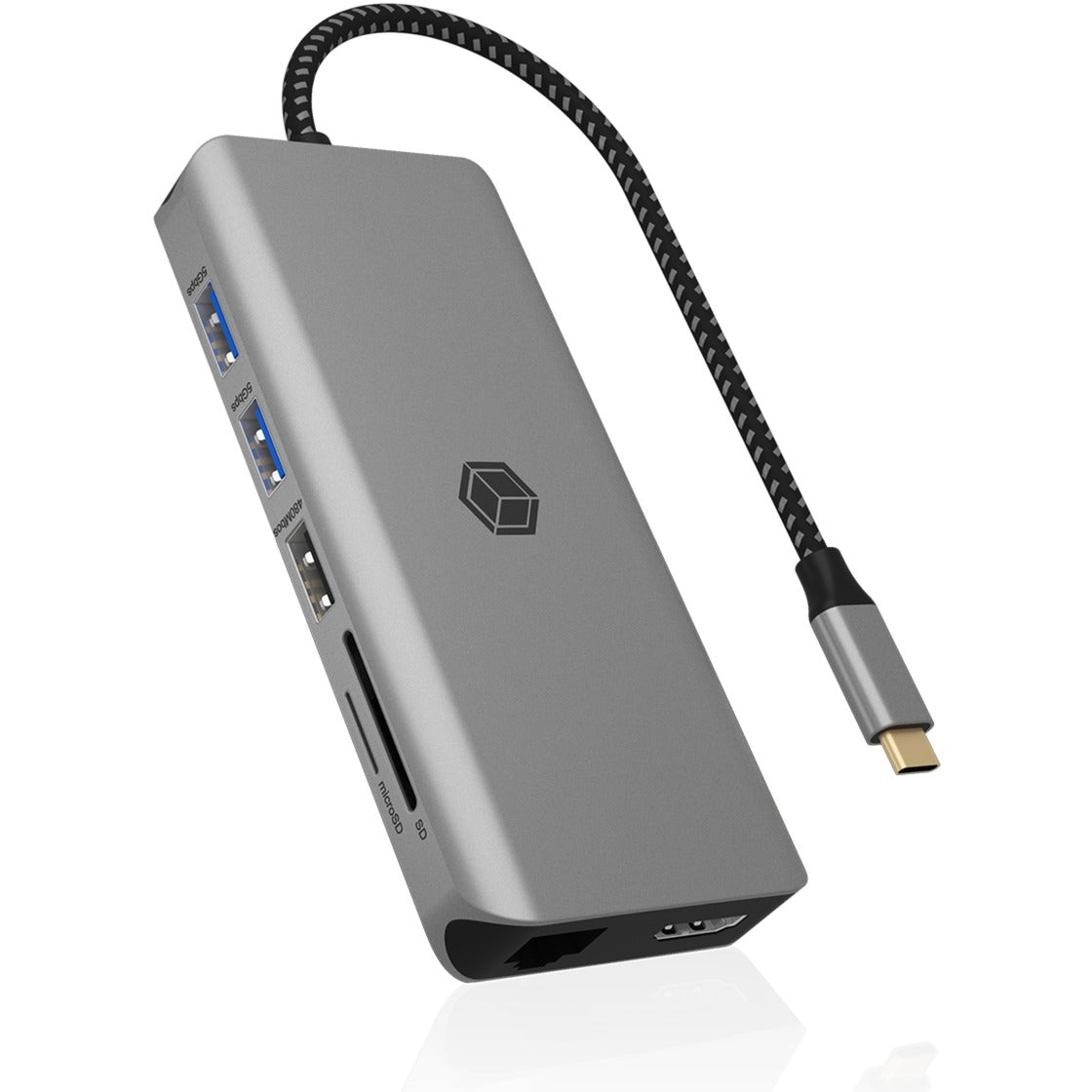 ICY BOX ib-dk4061-cpd dockingstation (antraciet, usb-a, usb-c, hdmi, kaartlezer, gigabit lan)