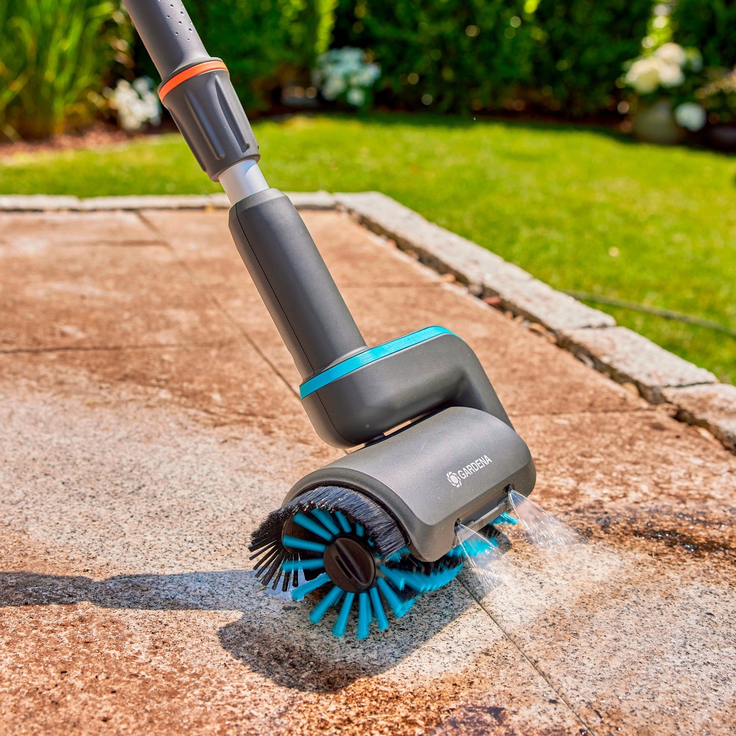 GARDENA aquabrush medium rolborstel, voor accu-multireinigers wasborstel (grijs turquoise, 14849-20)