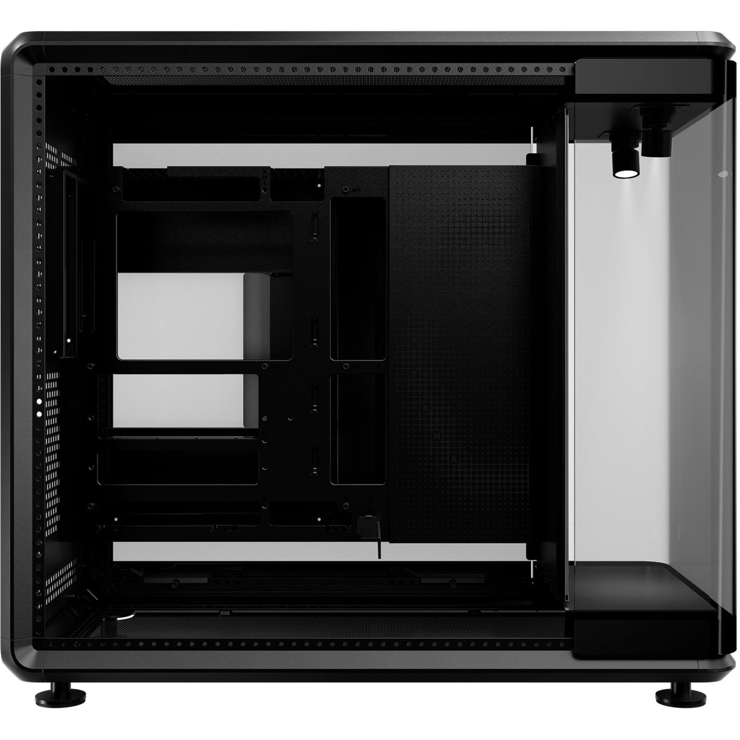 Cooler Master masterframe 360 panorama showcase behuizing (zwart | 2x usb-a | 1x usb-c | rgb | tempered glass)