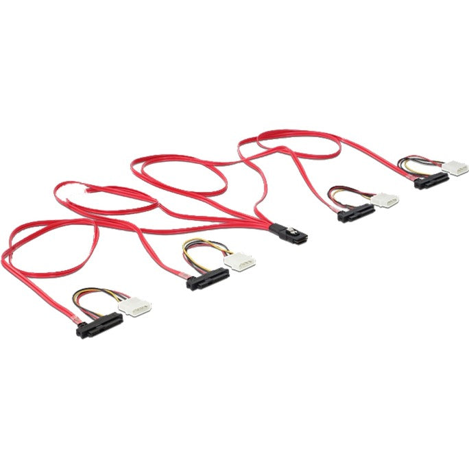DeLOCK mini sas sff-8087 > 4 x sas sff-8482 + power adapter (rood zwart, 1 meter)