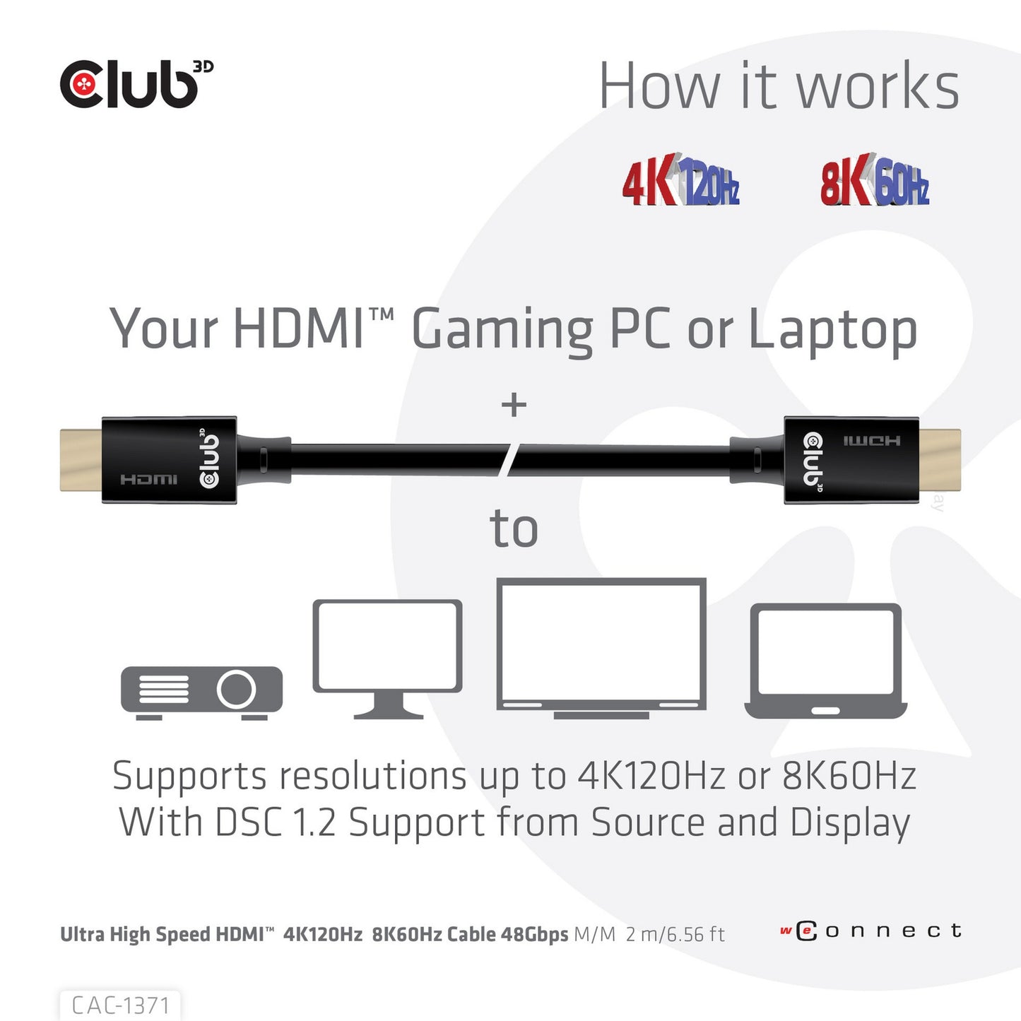 Club 3D ultra high speed hdmi 2.1 gecertificeerde kabel male-male (zwart, 1 meter, 4k 120hz, 8k 60hz, 48gbps)