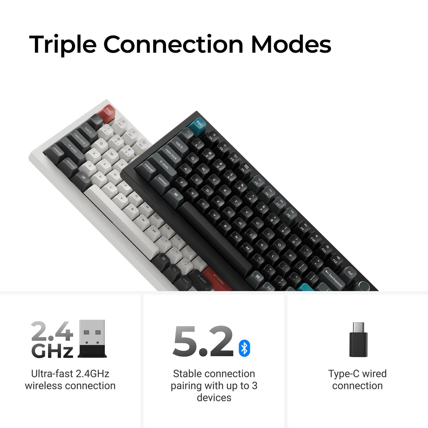 Keychron q1 ultra-m4 8k wireless custom mechanical keyboard (zwart, us lay-out (qwerty), silk pom banana, 75%, rgb, hot swap, 8k, 2.4 ghz | bluetooth 5.2 | usb-c)