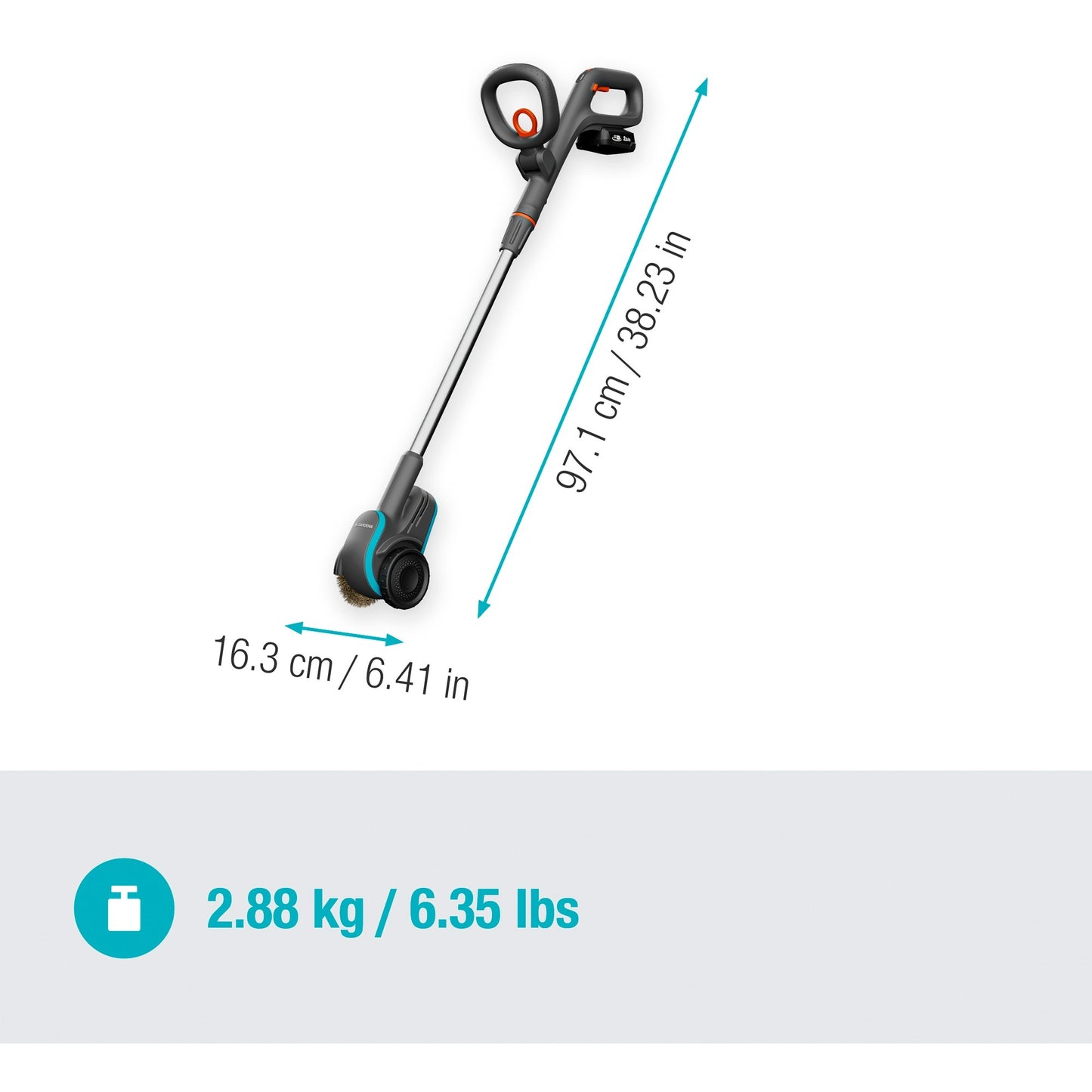 GARDENA easyweed accu-onkruidborstel 1800 18v p4a gebruiksklare set onkruidverwijderaar (grijs turquoise, accu en oplader inbegrepen, power for all alliance)