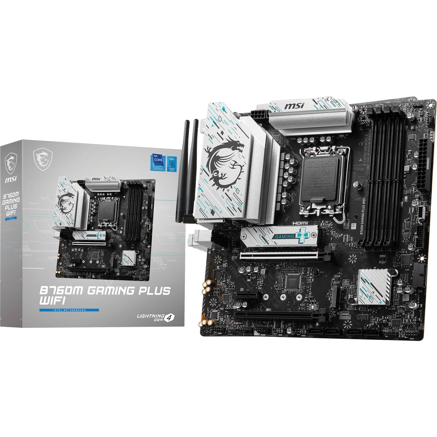 MSI b760m gaming plus wifi socket 1700 moederbord (zwart zilver, raid, 2.5 gb-lan, wi-fi 6e, bt, sound, µatx)