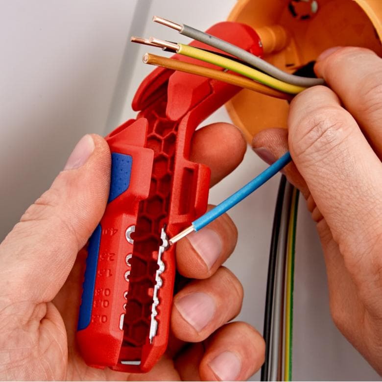 KNIPEX ergostrip universeel ontmantelingsgereedschap 16 95 02 sb kabelstrip- ontmantelingsgereedschap (rood blauw, links-handig)