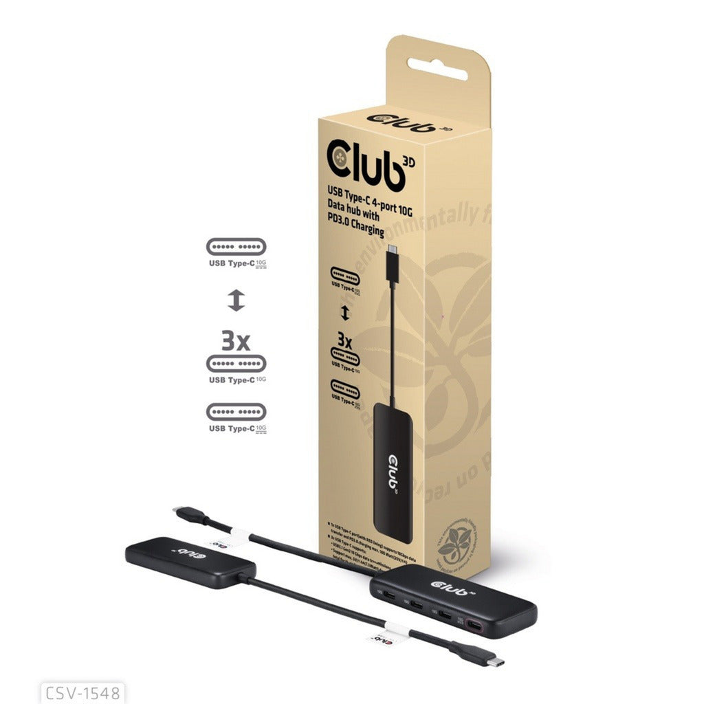 Club 3D usb-c 4-poorts 10g-datahub met pd3.0 usb-hub (zwart)