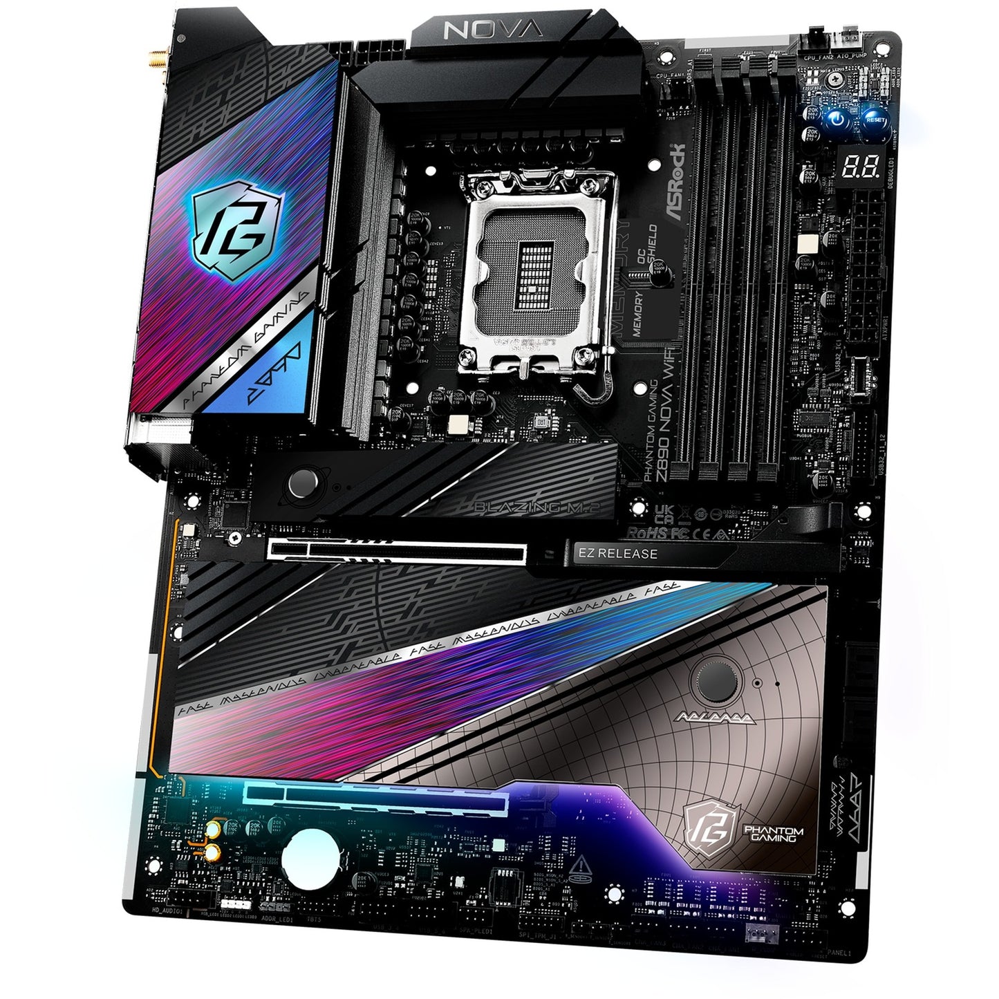 ASRock z890 nova wifi socket 1851 moederbord (zwart, raid, 5gb-lan, 2.5gb-lan, wi-fi 7, bt, sound, atx)