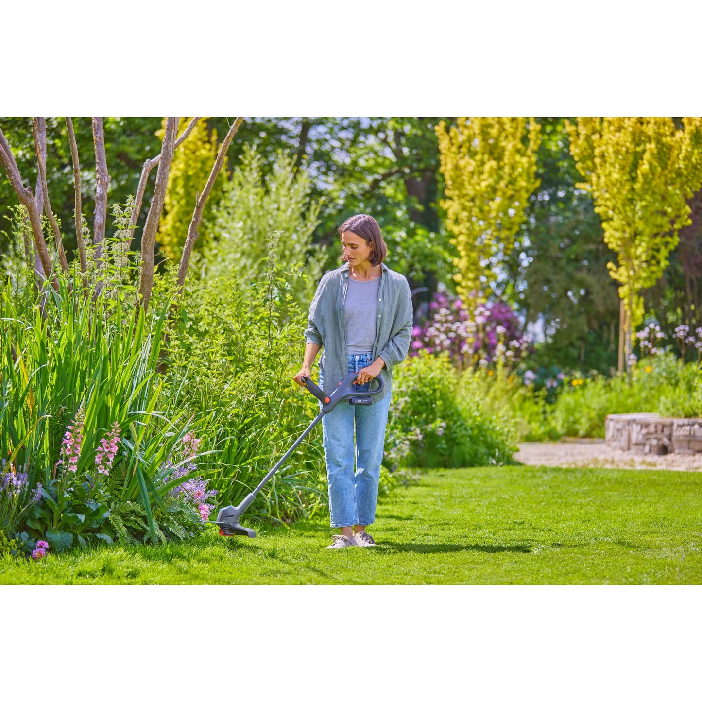 GARDENA gazontrimmer easytrim 25 18v grastrimmer (grijs turquoise, accu en oplader niet inbegrepen)