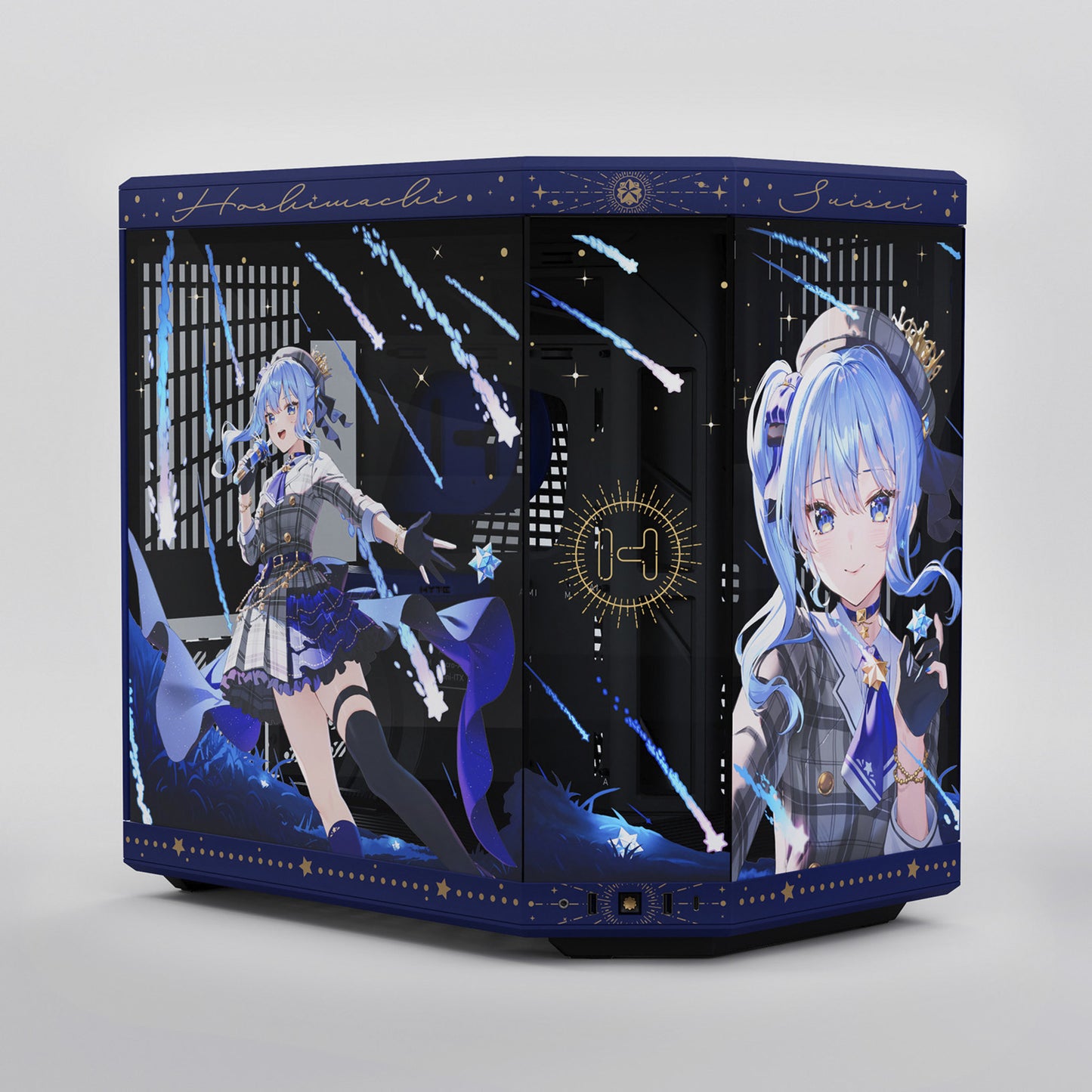 HYTE hoshimachi suisei y70 midi tower behuizing (blauw | 2x usb-a | 1x usb-c | tempered glass)
