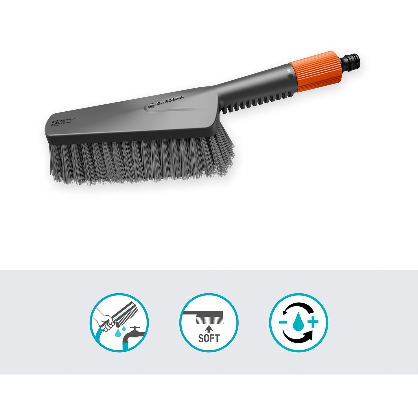 GARDENA cleansystem handborstel m soft, met slangaansluiting wasborstel (grijs, 18841-20)