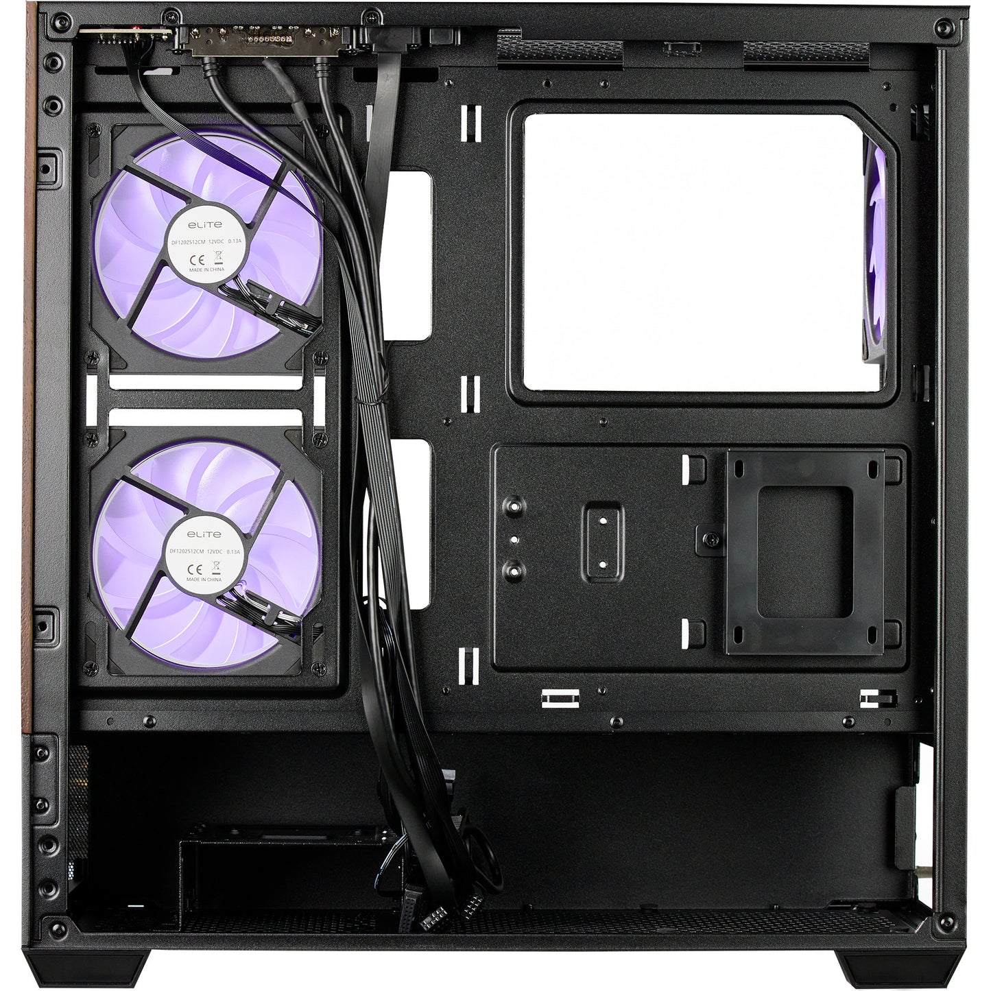 Cooler Master elite 690 wood midi tower behuizing (zwart houtkleur | 2x usb-a | 1x usb-c | rgb | tempered glass)