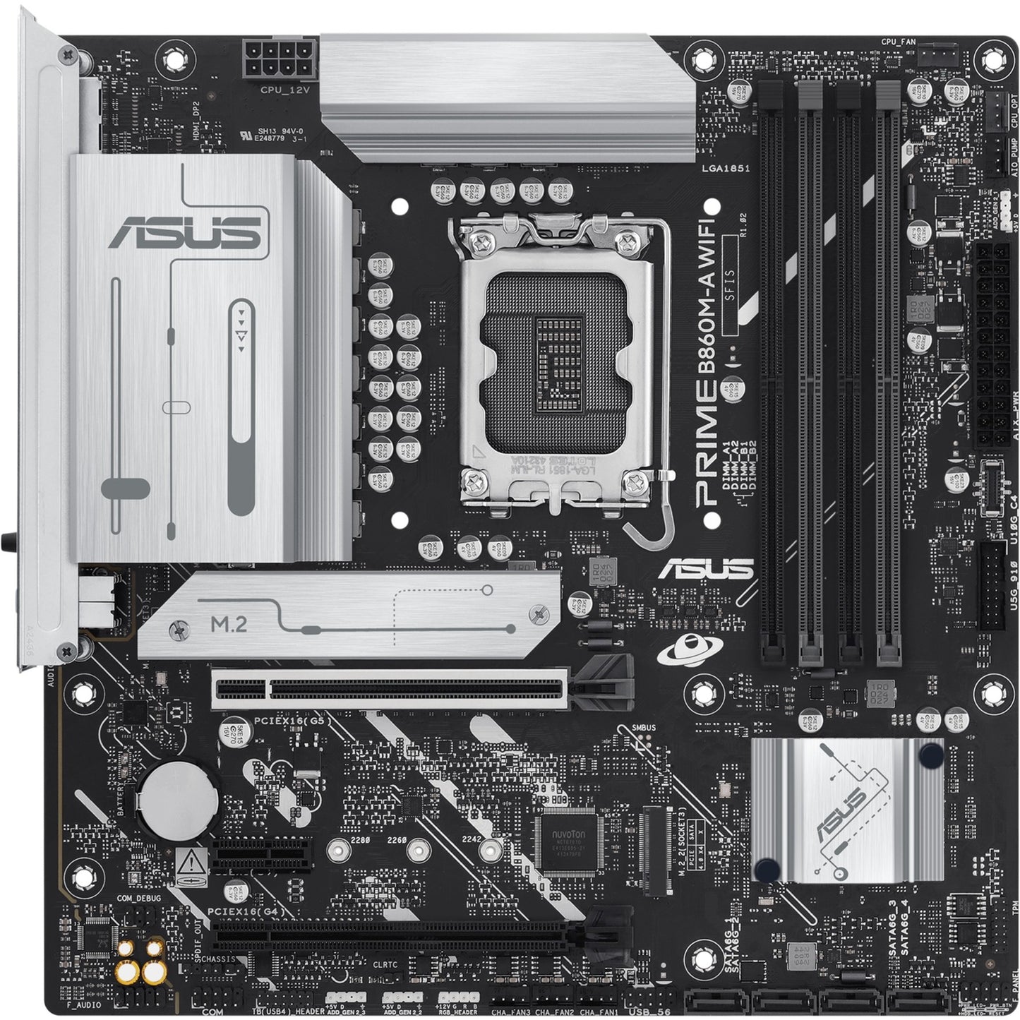 ASUS prime b860m-a wifi socket 1851 moederbord (raid, 2.5 gb-lan, wi-fi 6e, bt, sound, µatx)